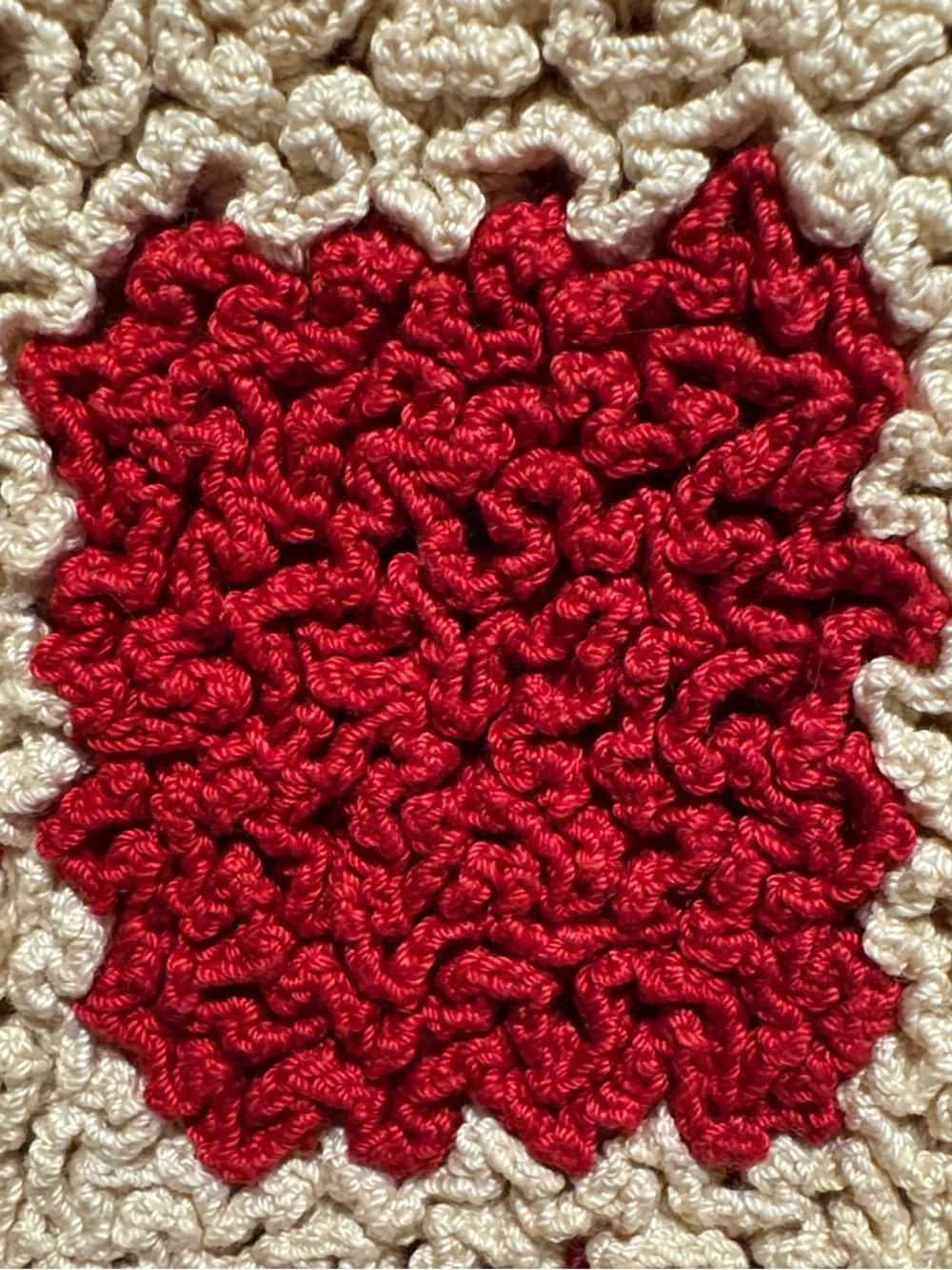 Handmade Red and Cream Crochet Pot Holder or Hot Pad for Table